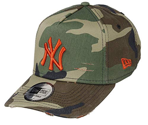 New Era York Yankees 9forty A Frame Adjustable Cap Distressed Woodland Camo/Orange - One-Size