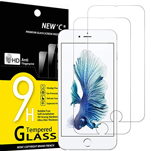 NEW'C 2 Unidades, Protector de Pantalla para iPhone 6 Plus y iPhone 6s Plus, Antiarañazo, Antihuella, Sin Burbujas, 9H, 0.33 mm Vidrio Templado Ultra Transparente y Resistente