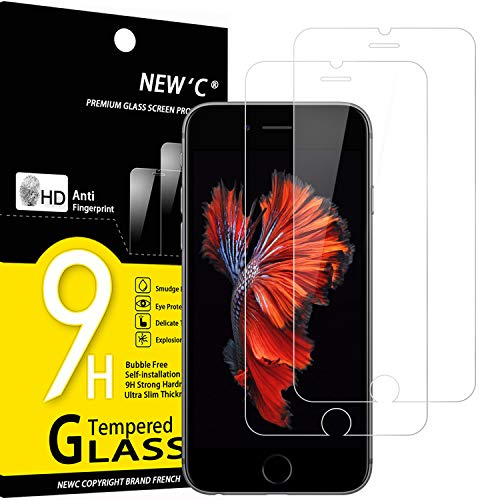 NEW'C 2 Unidades, Protector de Pantalla para iPhone 6 y iPhone 6S, Antiarañazos, Antihuellas, Sin Burbujas, Dureza 9H, 0.33 mm Ultra Transparente, Vidrio Templado Ultra Resistente