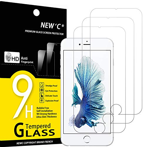 NEW'C 3 Unidades, Protector de Pantalla para iPhone 6 Plus y iPhone 6s Plus, Antiarañazos, Antihuellas, Sin Burbujas, Dureza 9H, 0.33 mm Ultra Transparente, Ultra Resistente