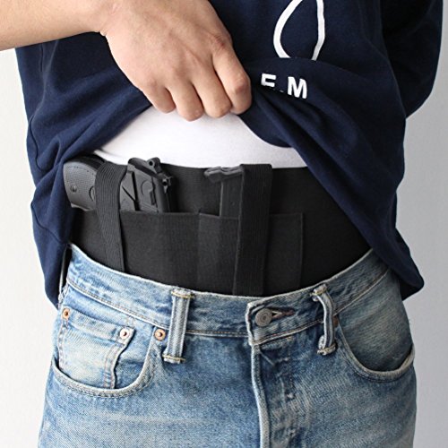 NIANPU Funda de Pistola de Banda de Vientre elástico Negro, con Bolsillo de Revista y 2 Correas elásticas para Gun | para Hombres y Mujeres