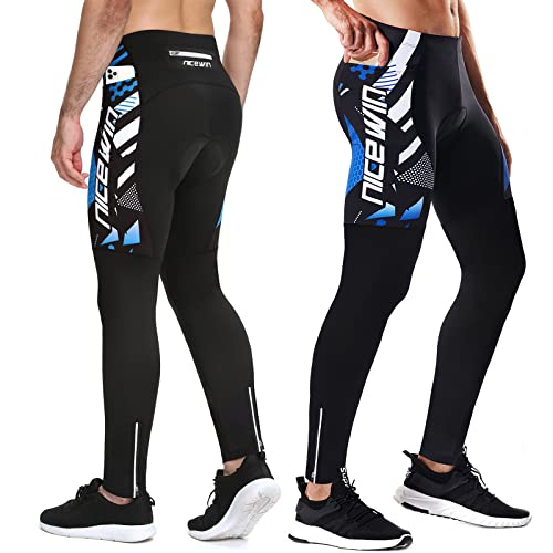 NICEWIN Pantalones de Ciclismo para Hombre 3D Acolchados para Bicicleta de Carretera Medias largas con Bolsillos para Andar en Bicicleta al Aire Libre Azul 2XL