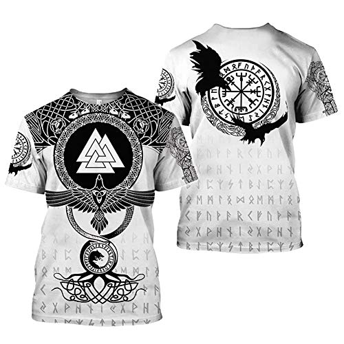 NICEWL Camiseta Brújula Vegvisir Viking Symbol para Hombre,Mitología Nórdica Valknut Odin Raven Pattern Cuello Redondo Manga Corta,Deportes Al Aire Libre Tops Sudaderas,E,S