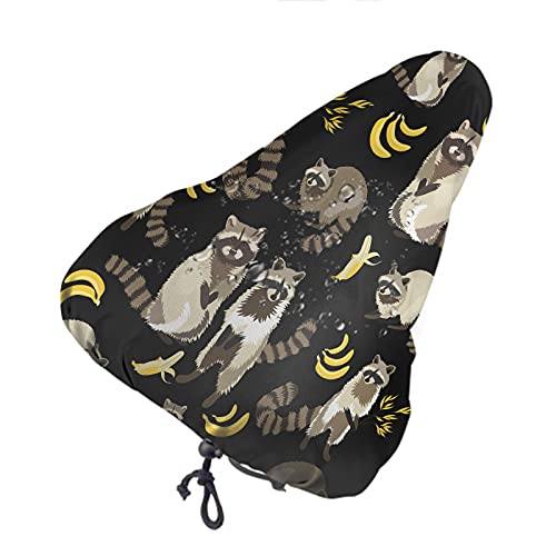 Nicokee Funda de cojín para asiento de bicicleta de mapache mullida Bestia Bosque Animal Floral Flor Banana Escandinavia Naturaleza Salvaje Sillín de Bicicleta