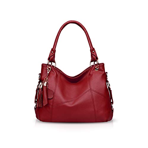 NICOLE & DORIS Bolso de Mano para Mujer Bolsos de Hombro de Cuero Suave Grande Elegante Bandolera Bolso Tote Bolso Con Bandolera Ajustable Rojo vino