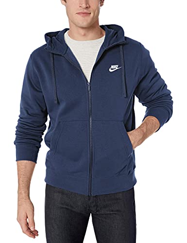 NIKE M NSW Club Hoodie FZ BB Sweatshirt, Hombre, Midnight Navy/ Midnight Navy/ White, L