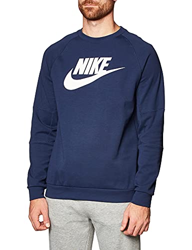 NIKE NSW Modern Crew Fleece, Sudadera Hombre, Midnight Navy/White, L