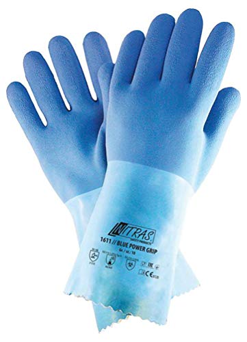 NITRAS 1611 Blue Power Grip - Guantes de Nitrilo Resistentes a Productos Químicos, Tamaño 9 - L