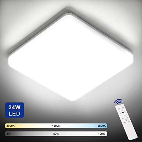 NIXIUKOL Plafon LED Techo Regulable 24W con Mando a Distáncia, Lámpara de Techo Temperatura Regulable(3000K-6500K), IP54 Impermeable Lampara Techo Luz para Baño, Salón, Dormitorio, Cocina 28cm