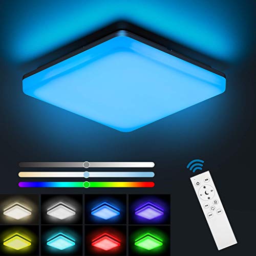 NIXIUKOL Plafon LED Techo Regulable RGB 24W con Mando a Distáncia, Lámpara de Techo Temperatura Regulable(3000K-6500K), IP54 Impermeable Lampara Techo Luz para Baño, Salón, Dormitorio, Cocina 28cm