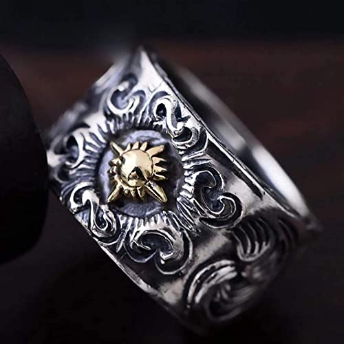 NJKM Anillo 925 Sterling Silver Deity Anillos De Deidad For Hombres Vintage Patrón De Flores Ilgravado Joyería del Ciclista (Size : 9)