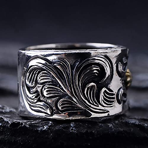 NJKM Anillo 925 Sterling Silver Deity Anillos De Deidad For Hombres Vintage Patrón De Flores Ilgravado Joyería del Ciclista (Size : 9)