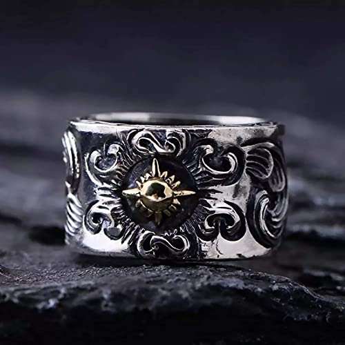 NJKM Anillo 925 Sterling Silver Deity Anillos De Deidad For Hombres Vintage Patrón De Flores Ilgravado Joyería del Ciclista (Size : 9)