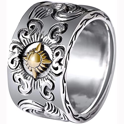 NJKM Anillo 925 Sterling Silver Deity Anillos De Deidad For Hombres Vintage Patrón De Flores Ilgravado Joyería del Ciclista (Size : 9)