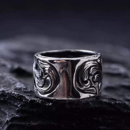 NJKM Anillo 925 Sterling Silver Deity Anillos De Deidad For Hombres Vintage Patrón De Flores Ilgravado Joyería del Ciclista (Size : 9)