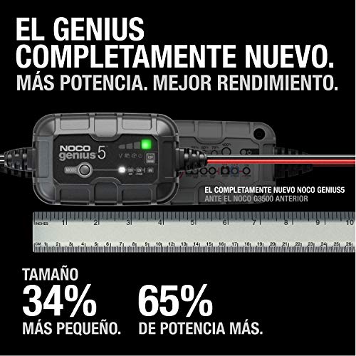 NOCO GENIUS5EU, 5A cargador de batería automático inteligente portátil de 6V y 12V, mantenedor de batería y desulfador para moto, scooter, auto, camión y caravana