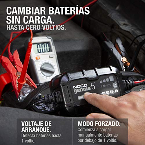 NOCO GENIUS5EU, 5A cargador de batería automático inteligente portátil de 6V y 12V, mantenedor de batería y desulfador para moto, scooter, auto, camión y caravana