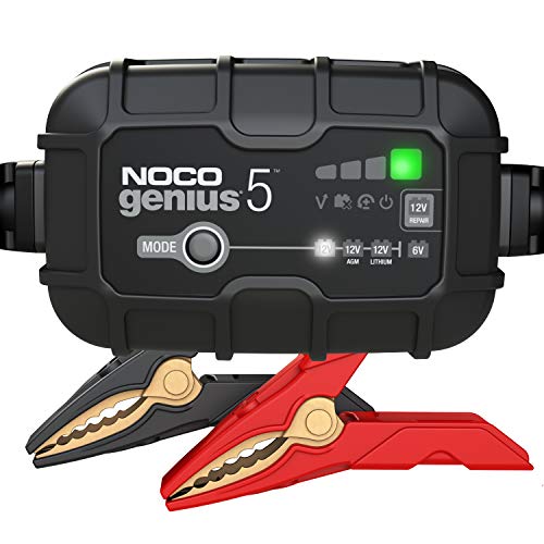 NOCO GENIUS5EU, 5A cargador de batería automático inteligente portátil de 6V y 12V, mantenedor de batería y desulfador para moto, scooter, auto, camión y caravana