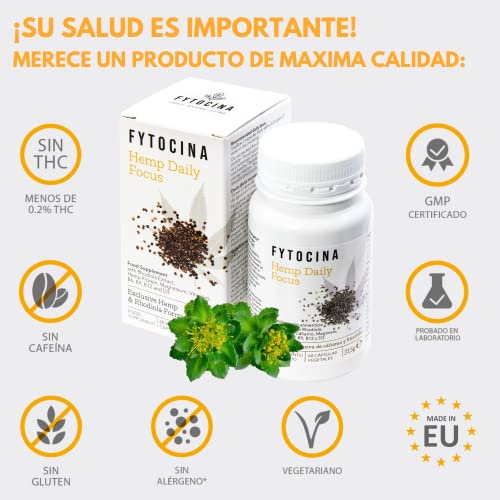 Nootrópico Natural Perfecta para Mejorar la Concentración y la Memoria con Rhodiola Rosea, Proteínas de Cáñamo, Magnesio y Vitaminas, sin Cafeína | 60 Capsulas Vegetarianos