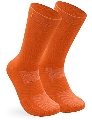 NORTEI Calcetines Naranjas para Ciclismo, MTB y Running de Caña Alta para Hombre y Mujer – Infinity Orange (S (37-39))