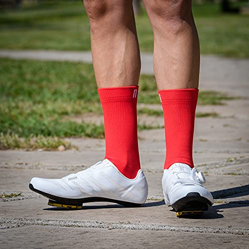 NORTEI Calcetines Rojos para Ciclismo y Running de Caña Alta para Hombre y Mujer – Infinity Red (L (43-45))