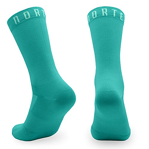 NORTEI Calcetines Turquesa para Ciclismo, MTB y Running de Caña Alta para Hombre y Mujer – Infinity Turquoise (L (43-45))