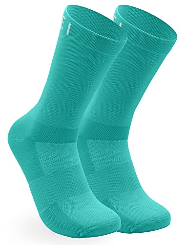 NORTEI Calcetines Turquesa para Ciclismo, MTB y Running de Caña Alta para Hombre y Mujer – Infinity Turquoise (L (43-45))