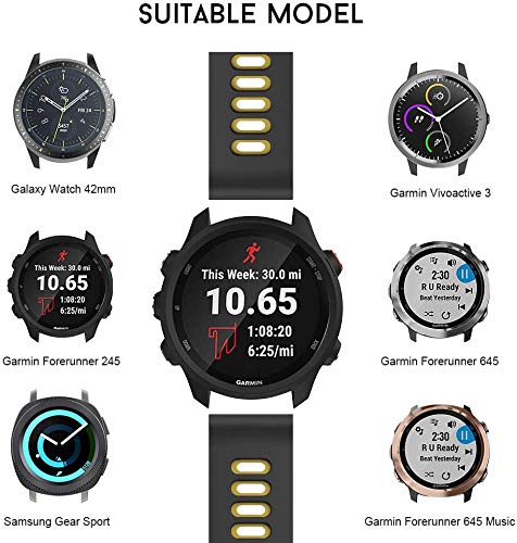 NotoCity 20mm Correa para Garmin Vivoactive 3 / Forerunner 235/245 / Samsung Galaxy Watch 42mm, Repuesto Correa Silicona para Amazfit Bip Xiaomi/Samsung Gear Sport/Active (Negro-Gris/Negro-Amarillo)