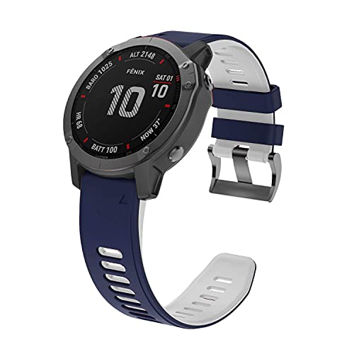 NotoCity Garmin Fenix 6s Correa, Silicona Reemplazo Correa para Garmin Fenix 6s/Fenix 6s Pro/Fenix 5s/Fenix 5s Plus, 20mm Easy-Fit (Blanco-Azul Oscuro)