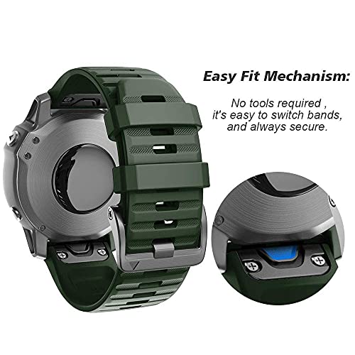 NotoCity Garmin Fenix 6X Correa, Silicona Reemplazo Correa para Garmin Fenix 6X/Fenix 6X Pro/Fenix 3/Fenix 3 HR/Fenix 5X/Fenix 5X Plus, Easy-Fit, no Adapta a Fenix 6,6s (Ejercito Verde)