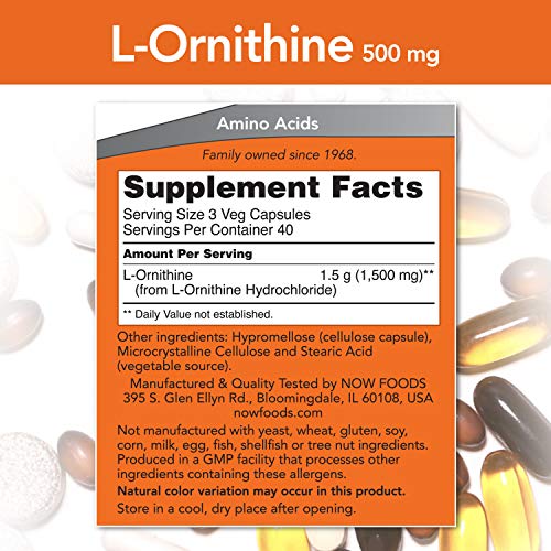 Now Foods L-Ornithine 500mg Standard - 120 Cápsulas