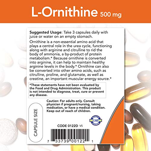 Now Foods L-Ornithine 500mg Standard - 120 Cápsulas