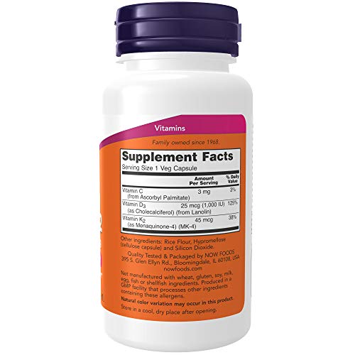 Now Foods Vitamin D3 & K2-1000IU 45mcg Standard - 120 Cápsulas