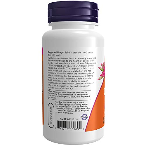 Now Foods Vitamin D3 & K2-1000IU 45mcg Standard - 120 Cápsulas