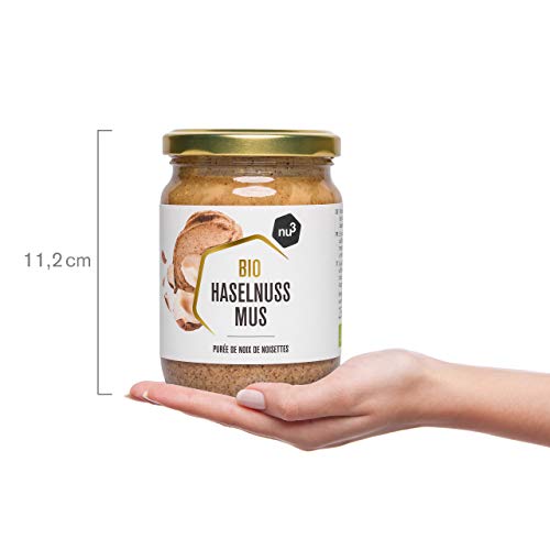 nu3 - Puré de avellanas Bio | 250g en tarro de vidrio | Mantequilla de calidad sin sal, azúcar o aceite adicionales | Delicioso sabor de nueces naturales | Certificado de agricultura controlada