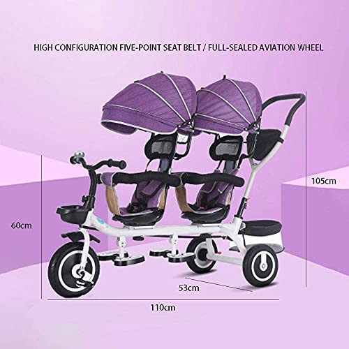 NUBAO Triciclo Triciclo para niños de Dos Asientos, Alta configuración de 3 a 6 años de Edad, Madre, pedicab, Triciclo de Doble toldo, Acero de Alto Carbono, Tres Ruedas, Azul