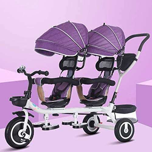 NUBAO Triciclo Triciclo para niños de Dos Asientos, Alta configuración de 3 a 6 años de Edad, Madre, pedicab, Triciclo de Doble toldo, Acero de Alto Carbono, Tres Ruedas, Azul
