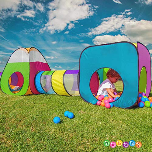 NUBUNI 4 en 1 Tienda Campaña Infantil : 2 Casitas Tela + 2 Tunel de Juego para niños : Plegable Parque Bebe Bolas Infantil Jardín Exterior Interior Juguetes Niño Niñas Bebes Casitas Tela Tipi