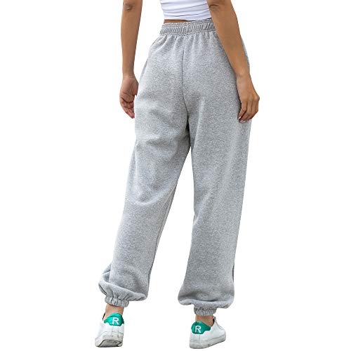 Nuofengkudu Mujer Harem Térmicos Jogging Pantalones Forro Polar con Bolsillos Elastica Cintura Alta Comodo Llanura Largos Pantalón Deportiva Jogger Pants Sweatpants Casual Ropa de Casa(Lana-Gris,M)