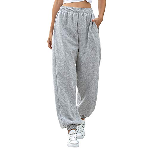 Nuofengkudu Mujer Harem Térmicos Jogging Pantalones Forro Polar con Bolsillos Elastica Cintura Alta Comodo Llanura Largos Pantalón Deportiva Jogger Pants Sweatpants Casual Ropa de Casa(Lana-Gris,M)