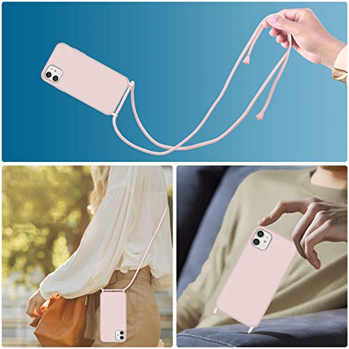 Nupcknn Funda Silicona con Cuerda para iPhone 11, Carcasa Suave Silicona Case con Correa Colgante Ajustable Collar Correa de Cuello Cadena Cordón(Oro Rosa)