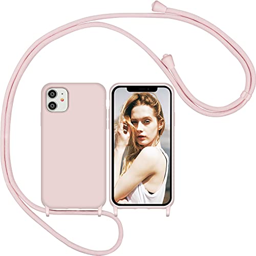 Nupcknn Funda Silicona con Cuerda para iPhone 11, Carcasa Suave Silicona Case con Correa Colgante Ajustable Collar Correa de Cuello Cadena Cordón(Oro Rosa)