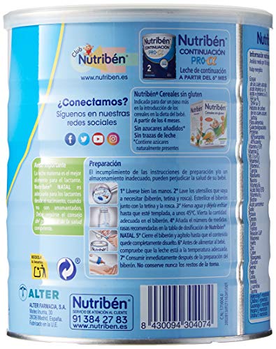 Nutribén Natal ProAlfa 1 Leche en Polvo de iniciación para Bebés, 0-6 Meses, 800g