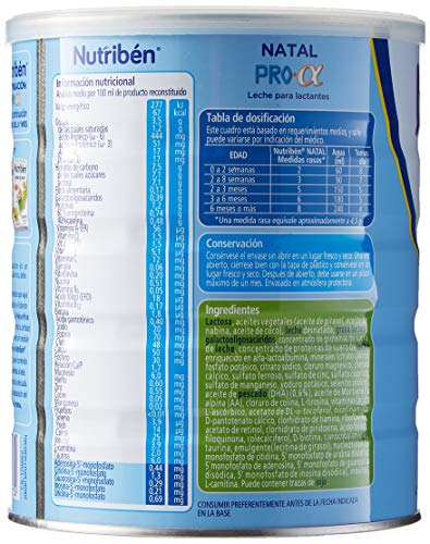 Nutribén Natal ProAlfa 1 Leche en Polvo de iniciación para Bebés, 0-6 Meses, 800g