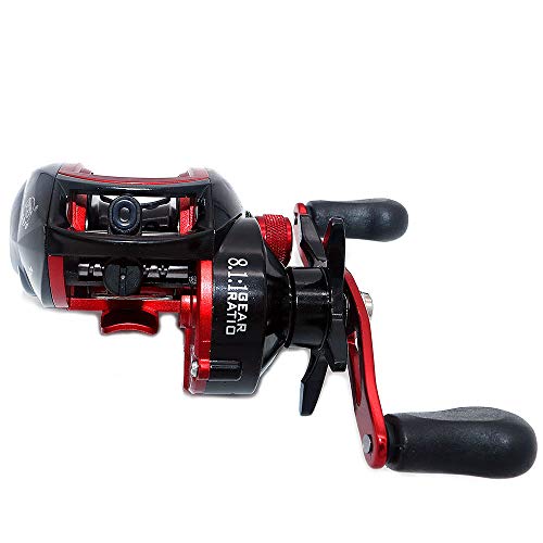 NUZAMAS Carretes de Pesca Baitcaster Reel 8.1: 1 de Alta Velocidad con Sistema de Freno Ajustable Rodamientos de Bolas Carrete de Pesca de baitcasting de mar para Zurdos