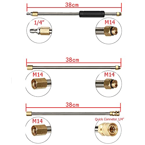 NUZAMAS Juego de varilla de extensión para limpiador de alta presión de 4000 psi, conexión rápida de 1/4 pulgadas con 5 puntas de boquillas (0、15、25、40、65°), junta tórica, 7 unidades