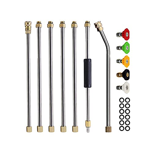 NUZAMAS Juego de varilla de extensión para limpiador de alta presión de 4000 psi, conexión rápida de 1/4 pulgadas con 5 puntas de boquillas (0、15、25、40、65°), junta tórica, 7 unidades
