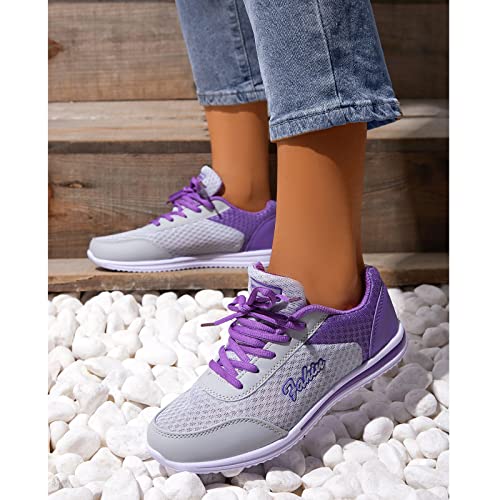 NYYY Zapatillas de deporte para mujer, informales, de malla, transpirables, para el tiempo libre, morado, 37 EU