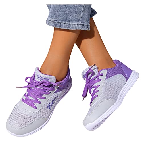 NYYY Zapatillas de deporte para mujer, informales, de malla, transpirables, para el tiempo libre, morado, 37 EU