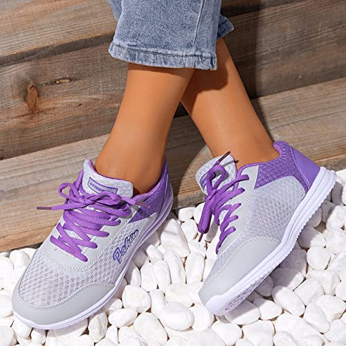 NYYY Zapatillas de deporte para mujer, informales, de malla, transpirables, para el tiempo libre, morado, 37 EU